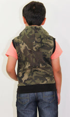 Kids Hooded Gilet Jacket Fleece Fabric No Sleeve Zipper Coat Boys Age 5-13 Year