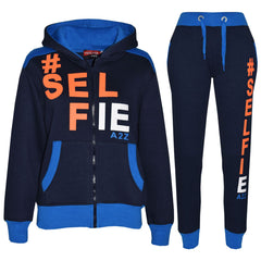 Kids Girls Boys #Selfie Tracksuit Hooded Hoodie Bottom Jog Suit Joggers 7-13 Yrs