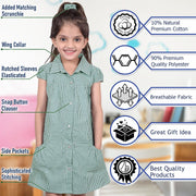 Girls Uniform School Dress Gingham Check Printed Dress With Matching Scrunchies - A2Z 4 Kids