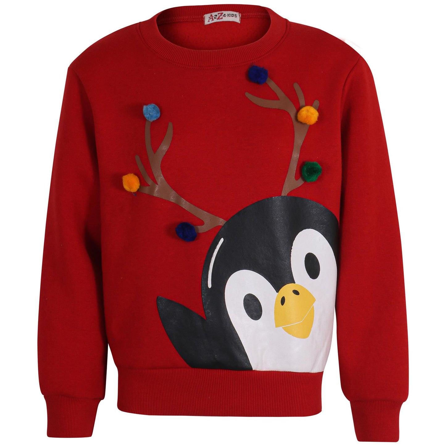 Kids Girls Boys Christmas Penguin Face Sweatshirt Long Sleeve Trendy Jumper 2-13