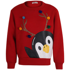 Kids Girls Boys Christmas Penguin Face Sweatshirt Long Sleeve Trendy Jumper 2-13