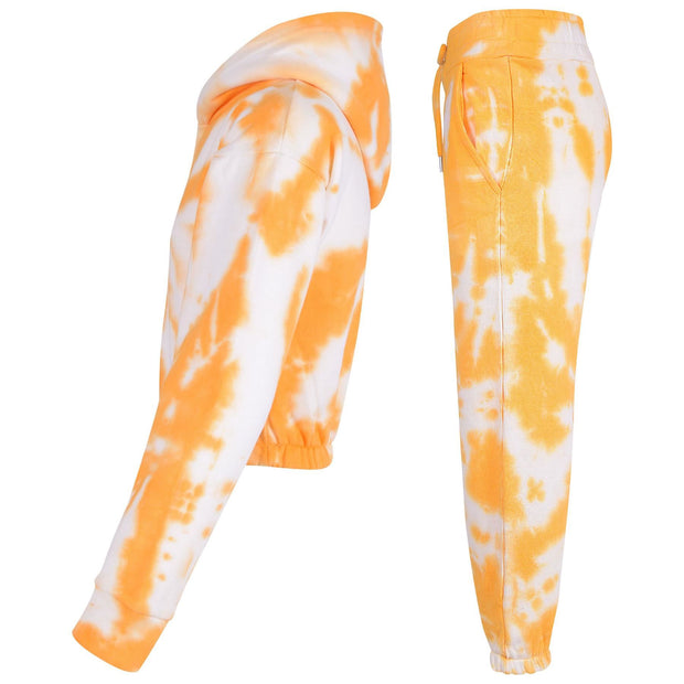 A2Z 4 Kids Tie Dye Print Mustard Tracksuit Cropped Hoodie with Jogger Sweatpants Gym Sportswear Activewear Cord Set for Girls Children Age 5-6, 7-8, 9-10, 11-12 and 13 years