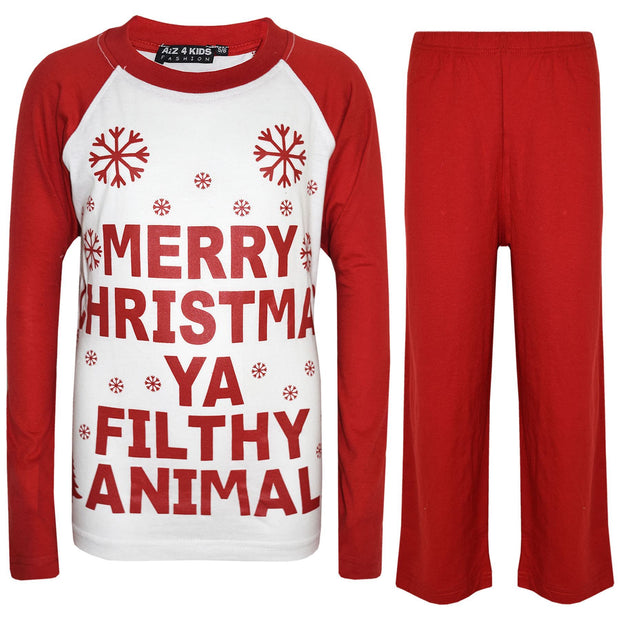 Kids Girls PJS Merry Christmas Ya Filthy Animal Print Trendy PJS Age 2-13 Years