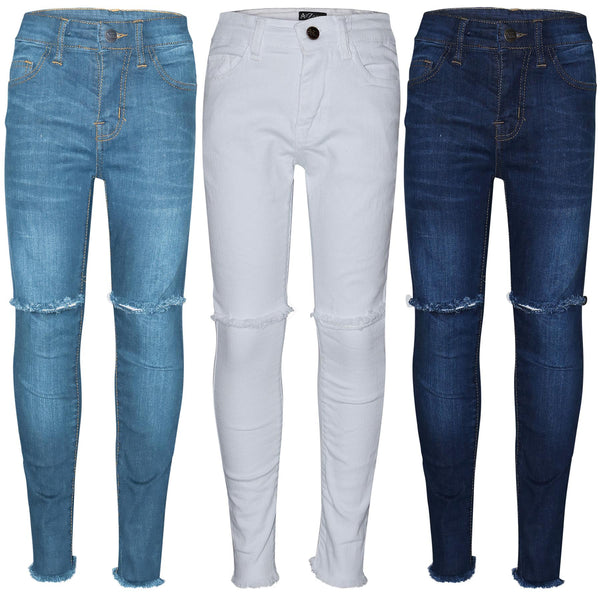 Kids Girls Stretchy Ripped Jeans Denim Skinny Fashion Frayed Pant Jegging 3-13 Y
