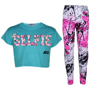 A2Z 4 Kids Girls Love Print Top Short Sleeve T-Shirt & Splash Print Fashion Leggings Set Age 5-13 years