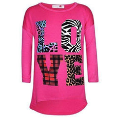 Kids Girls T Shirt LOVE Tartan Zebra Leopard Print Trendy Fashion Top 7-13 Years