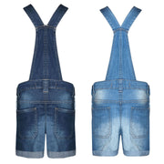 Kids Girls Denim Stretch Dungaree Shorts Jumpsuit Playsuit All In One 7-13 Years