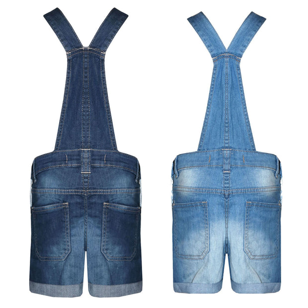 Kids Girls Denim Stretch Dungaree Shorts Jumpsuit Playsuit All In One 7-13 Years