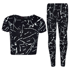 Girls Top Kids Splash Print Stylish Crop Top & Fashion Legging Set Age 7-13 Year