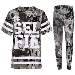 Girls Top Kids Designer's #Selfie Fashion T Shirt Top & Legging Set 7-13 Years