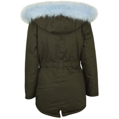 Kids Hooded Jacket Girls Fur Parka School Jackets Outwear Coat 5-13 Years