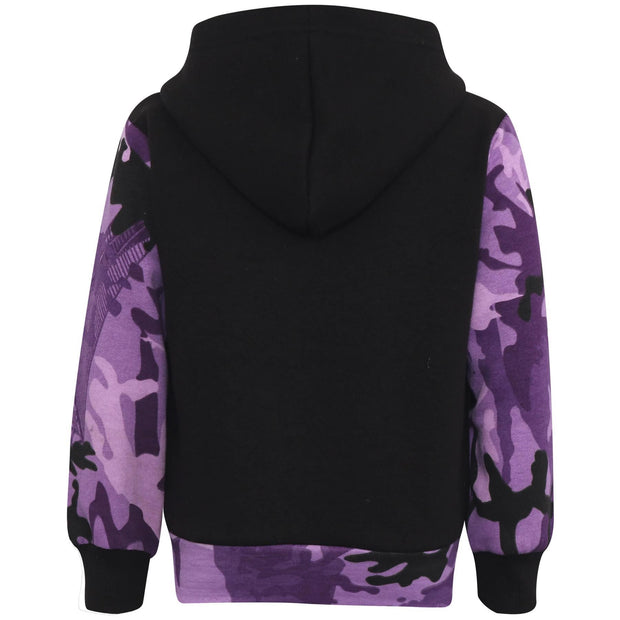 A2Z 4 Kids Girls Plain And Camo Purple Print Fleece Tracksuit Contrast Hoodie With Joggers Jogging Suit Sweatpants Gymwear Activewear Set Childrens Age 2 3 4 5 6 7 8 9 10 11 12 13 Years