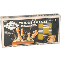 A2Z 4 KIDS 3 in 1 Folding Wooden Games Set Chess Checkers & Backgammon Game Set
