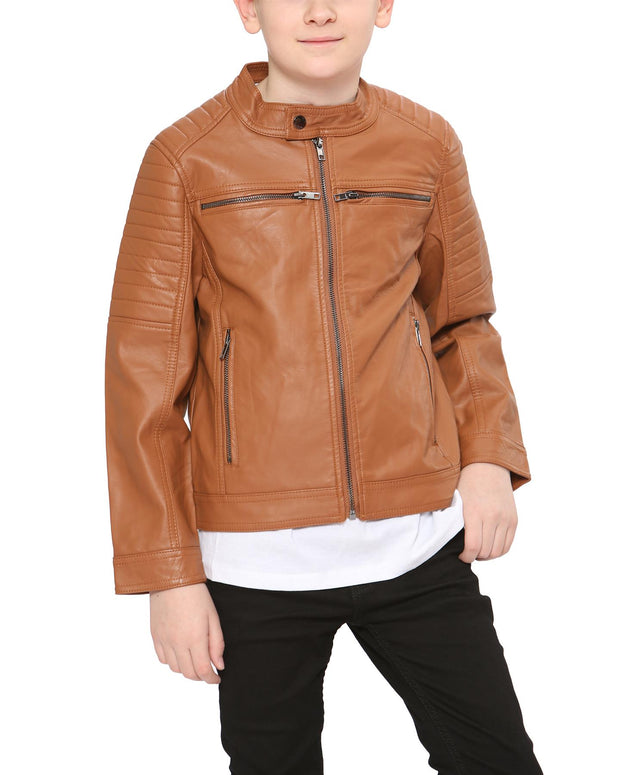 A2Z 4 Kids Motorcycle Biker Light Brown Jacket PU Leather Jacket Zipper Stylish Boys Age 5-13 Years