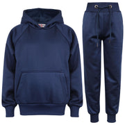 A2Z 4 Kids Girls Boys Unisex Plain Tracksuit Navy Hooded Sweat Hoodie & Bottom Gymwear Jogging Suit Joggers Age 5 6 7 8 9 10 11 12 13 Years