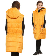 A2Z Kids Girls Down Vest Fashion Oversized Mustard Hooded Quilted Gilet Padded Long Line Vest Jacket Long Sleeveless Coat Urban Winter Wear Age 7-13 Years