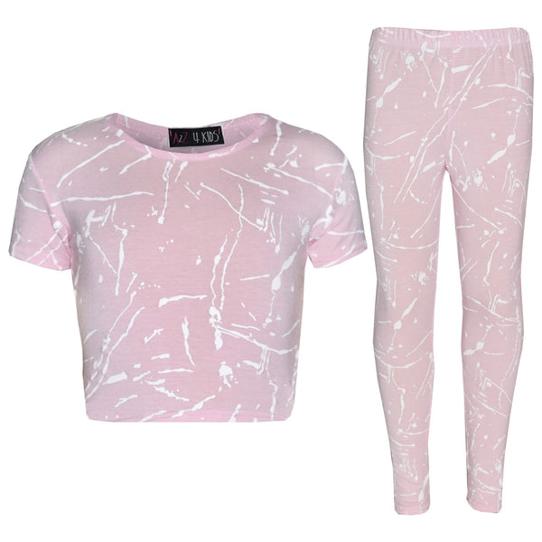 Girls Top Kids Splash Print Stylish Crop Top & Fashion Legging Set Age 7-13 Year