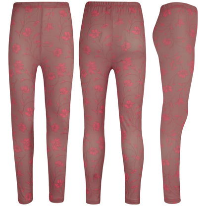 Kids Girls Legging Salmon Pink Floral Soft Stretchy Comfortable Summer Bottoms