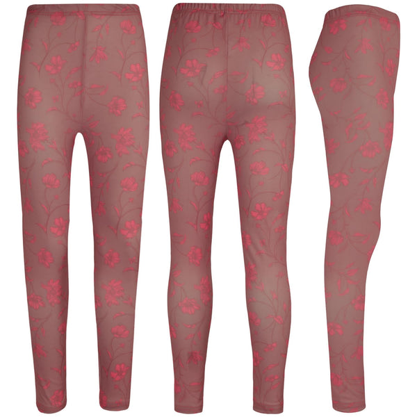 Kids Girls Legging Salmon Pink Floral Soft Stretchy Comfortable Summer Bottoms