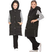 A2Z Kids Girls Black Hooded Quilted Gilet Padded Long Line Vest Down Vest Oversized Jacket Long Sleeveless Coat Urban Winter Wear Age 7 8 9 10 11 12 13 Years