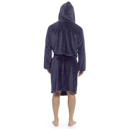 A2Z Mens Supersoft Hooded Fleece Gown Warm Plush Bathrobe with Belt M to XXL UK
