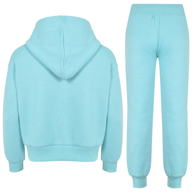 A2Z 4 Kids Girls Tracksuit Sassy Print Fleece Aqua Hooded Crop Top Bottom Jogging Suit Joggers Gift For Girls Age 5-6, 7-8, 9-10, 11-12 & 13 Years