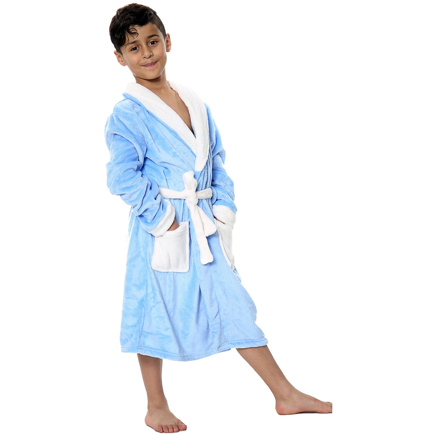 Kids Soft Fleece Bathrobe Dressing Gown Hooded Swim Beach Girls Boys 2-13 years