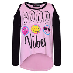 Girls Top Kids Good Vibes & Emojis Print T Shirt Tops & Jegging Set 7-13 Years