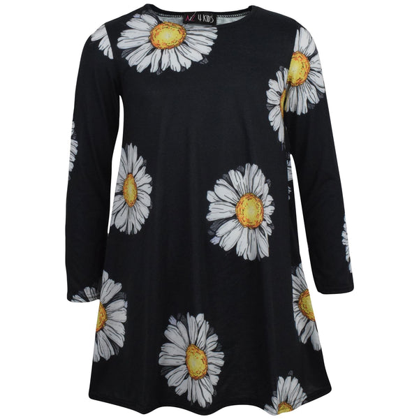 Kids Girls Swing Dress Long Sleeves Daisy Wear Party Dress Age 5-13 Years