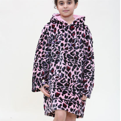 Kids Girls Boys Oversized Hoodie Blue Tartan Printed Snuggle Soft Fleece Blanket