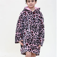 Kids Girls Boys Oversized Hoodie Blue Tartan Printed Snuggle Soft Fleece Blanket