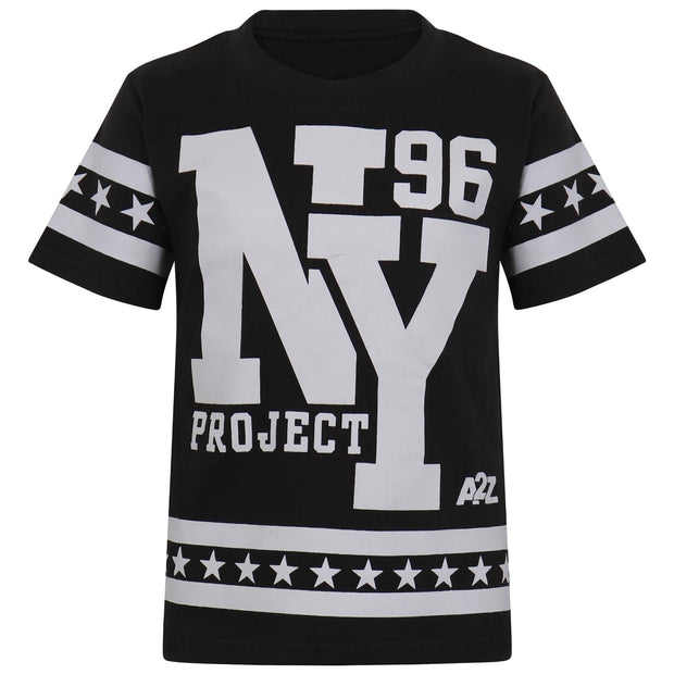 A2Z 4 Kids® Kids Boys Girls T Shirt Short Set Designer's Black 100% Cotton NY New York Print T-Shirt Top & Shorts Set Age 5 6 7 8 9 10 11 12 13 Years