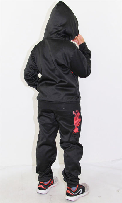Kids Boys Girls Tracksuit Camouflage Panelled Hooded Top & Bottom Jogging Suits