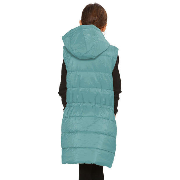 A2Z Kids Girls Down Vest Fashion Oversized Mint Hooded Quilted Gilet Padded Long Line Vest Jacket Long Sleeveless Coat Urban Winter Wear New Age 7-13