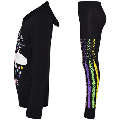 Kids Girls Top Dabbing Unicorn Floss Unique Rainbow Hooded Legging Set Tracksuit
