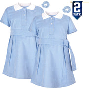 Girls 2 Pack Gingham School Dress Check Belted Dresses With Matching Scrunchies - A2Z 4 Kids