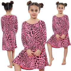 Girls Swing Dress Leopard Top Summer Trendy Top Skater Dresses 5-13 Years