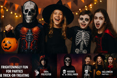 Kids Boys Girls Cyber Skeleton Costume Skull Mask Halloween Fancy Dress Jumpsuit