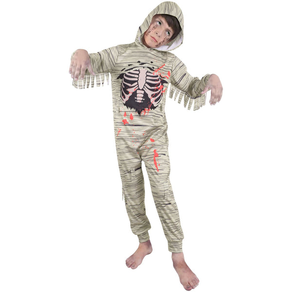 A2Z 4 Kids Girls Boys Spine Chilling Zombie Egyptian Mummy Halloween Attire Hooded Shredded Sleeves Ribbed Cuffs Soft Fabric Perfect Outfit for Trick or Treating and Halloween Parties