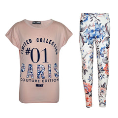Kids Girls Top #01 Paris Printed Trendy Top & Stylish Legging Set Age 7-13 Years