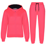 A2Z 4 Kids Plain Tracksuit Neon Pink And Black Contrast Fleece Hoodie with Joggers Jogging Sweatpants Pants Sports Activewear Outfit Set Childrens Girls New Age 5-13 Years