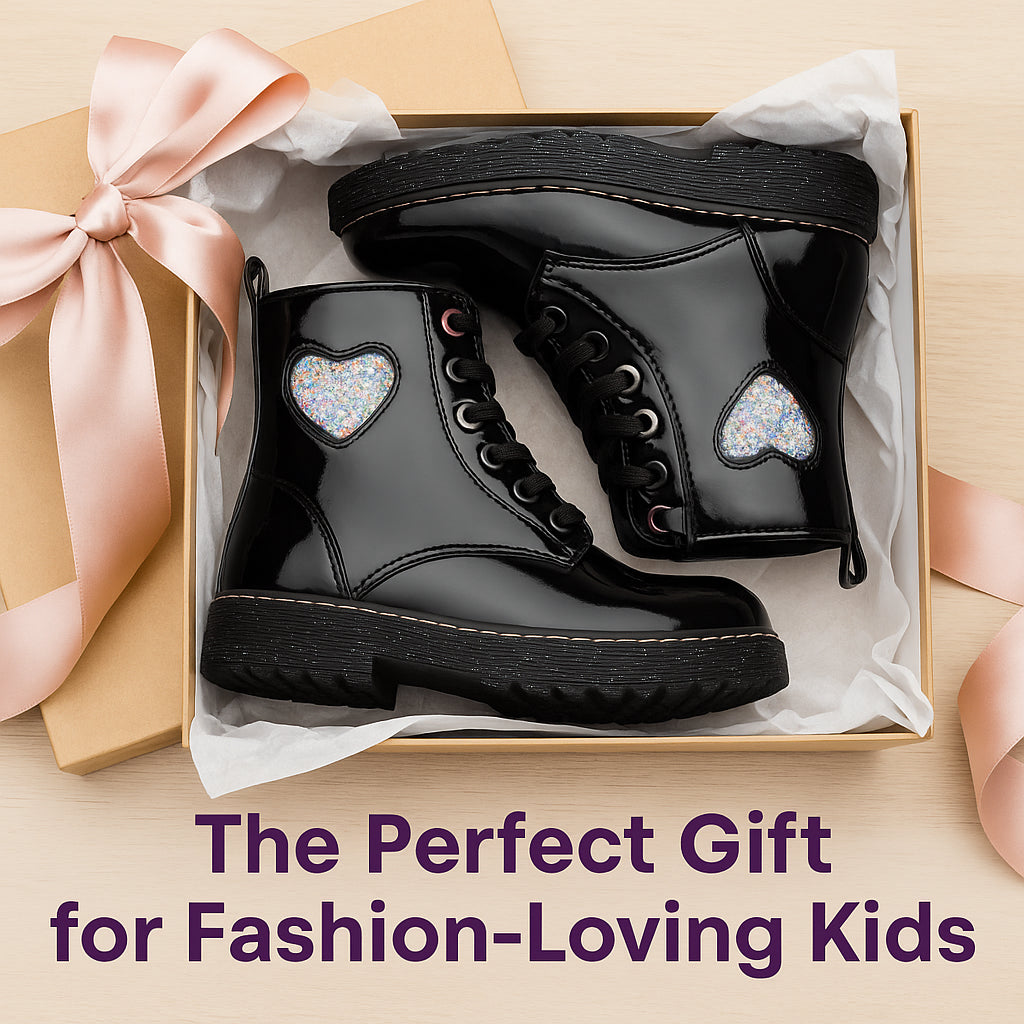 A2Z 4 Kids Girls Teens Ladies School Shoes Black Patent Glitter Heart Ankle Boot