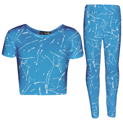 Girls Top Kids Splash Print Stylish Crop Top & Fashion Legging Set Age 7-13 Year