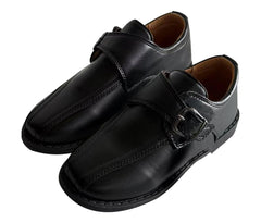 Kids Boys Teens Black School Shoes PU Leather Touch Fasten Strap Size 10 to 5