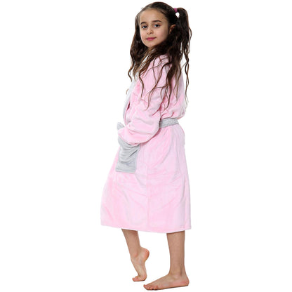 Kids Soft Fleece Bathrobe Dressing Gown Hooded Swim Beach Girls Boys 2-13 years