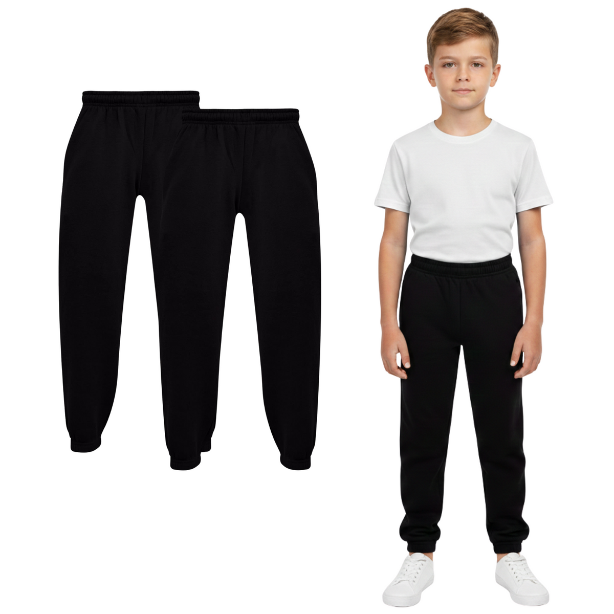 Kids Girls Boys Plain Jogging Bottoms Cuffed Joggers Sweatpants Trousers 2-14 Yr