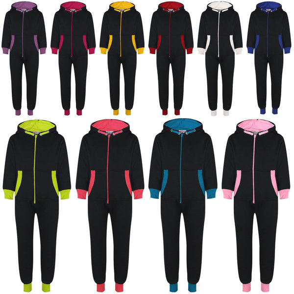 Kids Girls Boys A2Z Onesie One Piece Contrast Fleece Hoodie All In One Jumpsuit