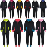 Kids Girls Boys A2Z Onesie One Piece Contrast Fleece Hoodie All In One Jumpsuit