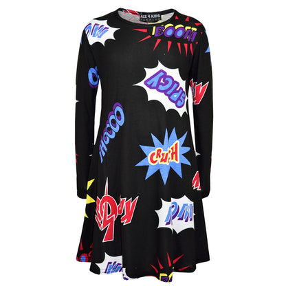 Kids Girls Swing Dresses Spicy Tartan Dog Tooth Print Fashion Dresses 3-13 Years