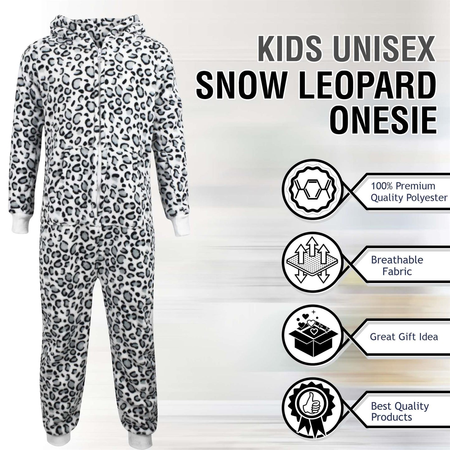 Kids Girls Boys A2Z Onesie One Piece Soft Fluffy Snow Leopard Jumpsuit 2-13 Year